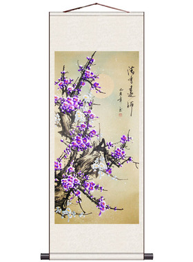 红梅卷轴画腊梅绢画挂画国画