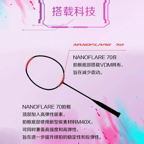 保真尤尼克斯yy羽毛球拍疾光NF-70/天斧AX70超轻全碳素进攻型单拍 - 图1
