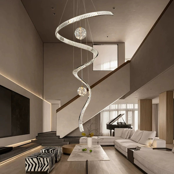 Duplex floor large chandelier light luxury staircase streamer crystal lamp