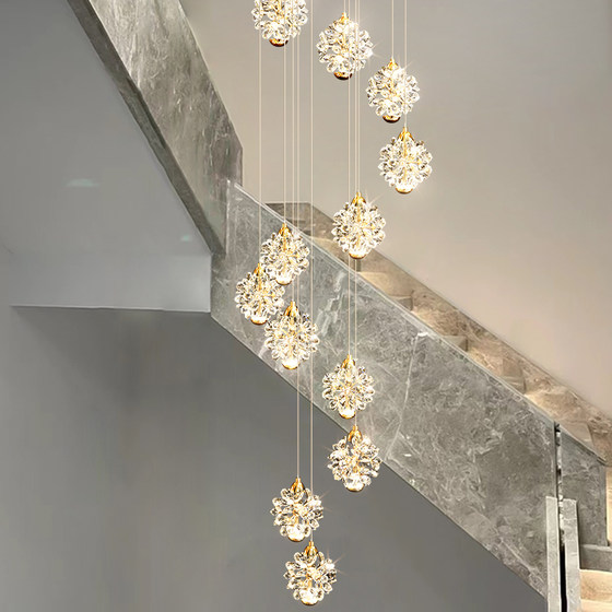 Duplex stair chandelier light luxury crystal villa loft