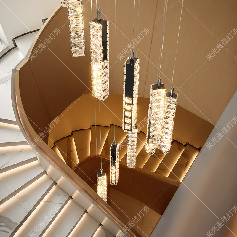 水晶楼梯挑空吊灯轻奢别墅复式楼大吊灯高级感loft公寓旋转长线灯,淘宝优惠券,粉丝福利购,淘宝优惠卷
