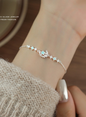 众星捧月S925纯银夜光手链女微镶爆闪时尚百搭小众设计感星月手饰