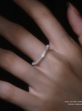 纯银韩版菜花链素圈满天星食指戒