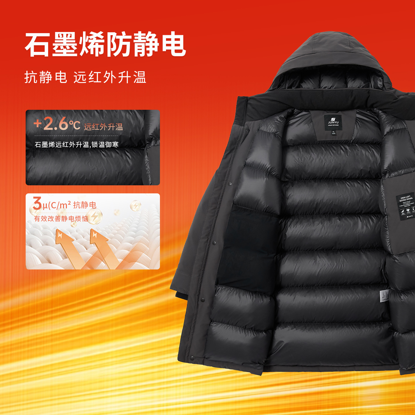 君羽羽绒服男中长款2025冬季加厚商务鹅绒服男800蓬J55337 - 图1