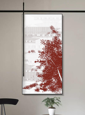 新中式风软装红色别墅大幅实物画