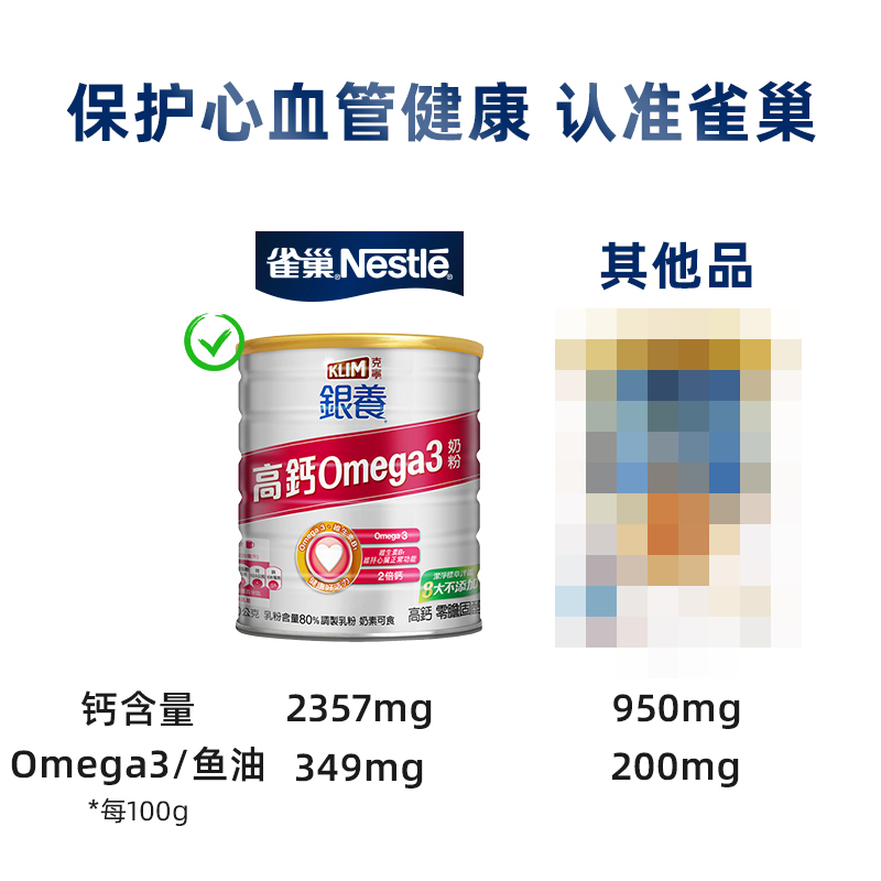 雀巢克宁银养高钙鱼油Omega3零胆固醇奶粉750g效期至24/8/22