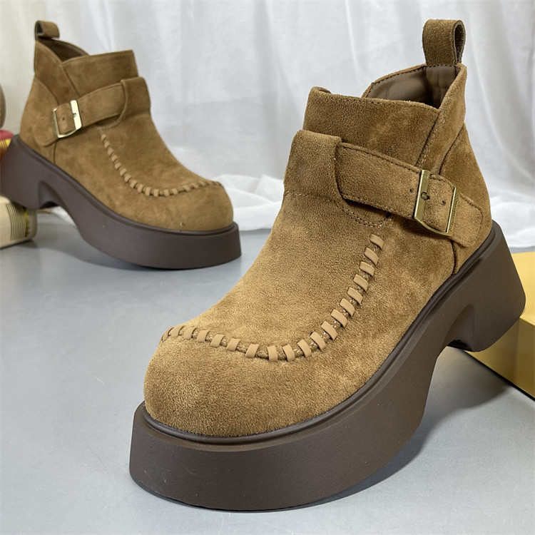 厚底勃肯鞋女2025冬季新款女鞋羊反绒松糕复古马丁靴棕色加绒短靴,淘宝优惠券,粉丝福利购,淘宝优惠卷