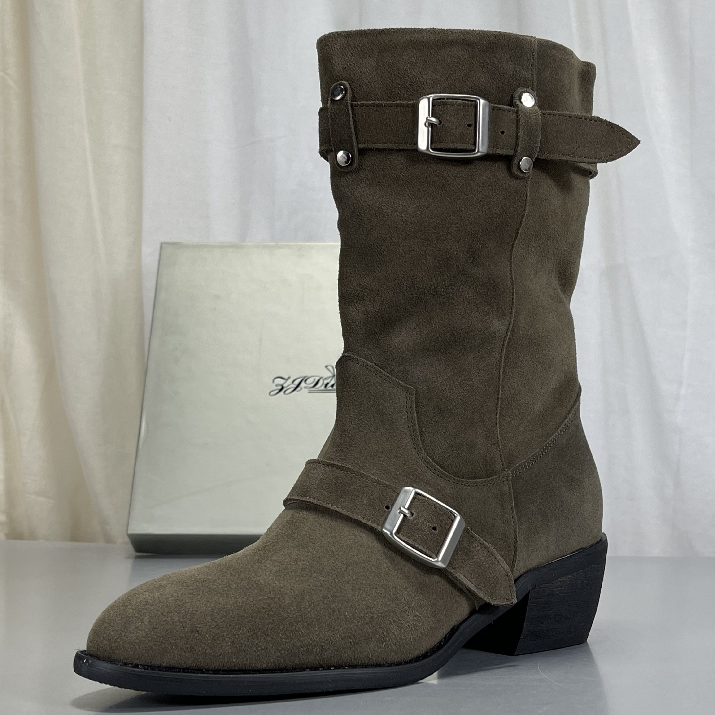 头层牛皮西部牛仔靴马丁靴真皮2025新款尖头复古堆堆靴骑士中筒靴,淘宝优惠券,粉丝福利购,淘宝优惠卷