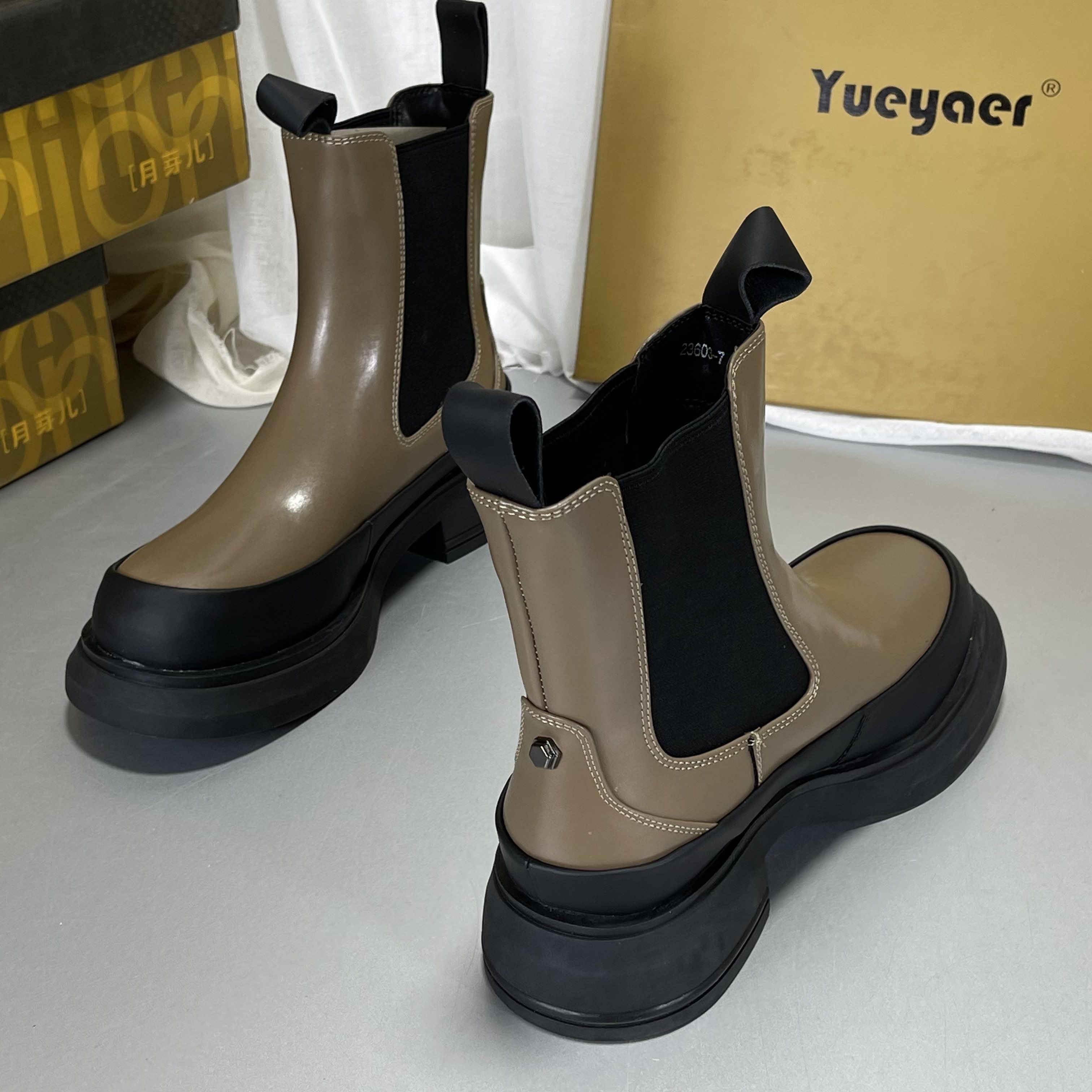 月芽儿秋冬加绒牛皮切尔西靴女套脚百搭瘦瘦靴英伦风松紧带短靴子,淘宝优惠券,粉丝福利购,淘宝优惠卷