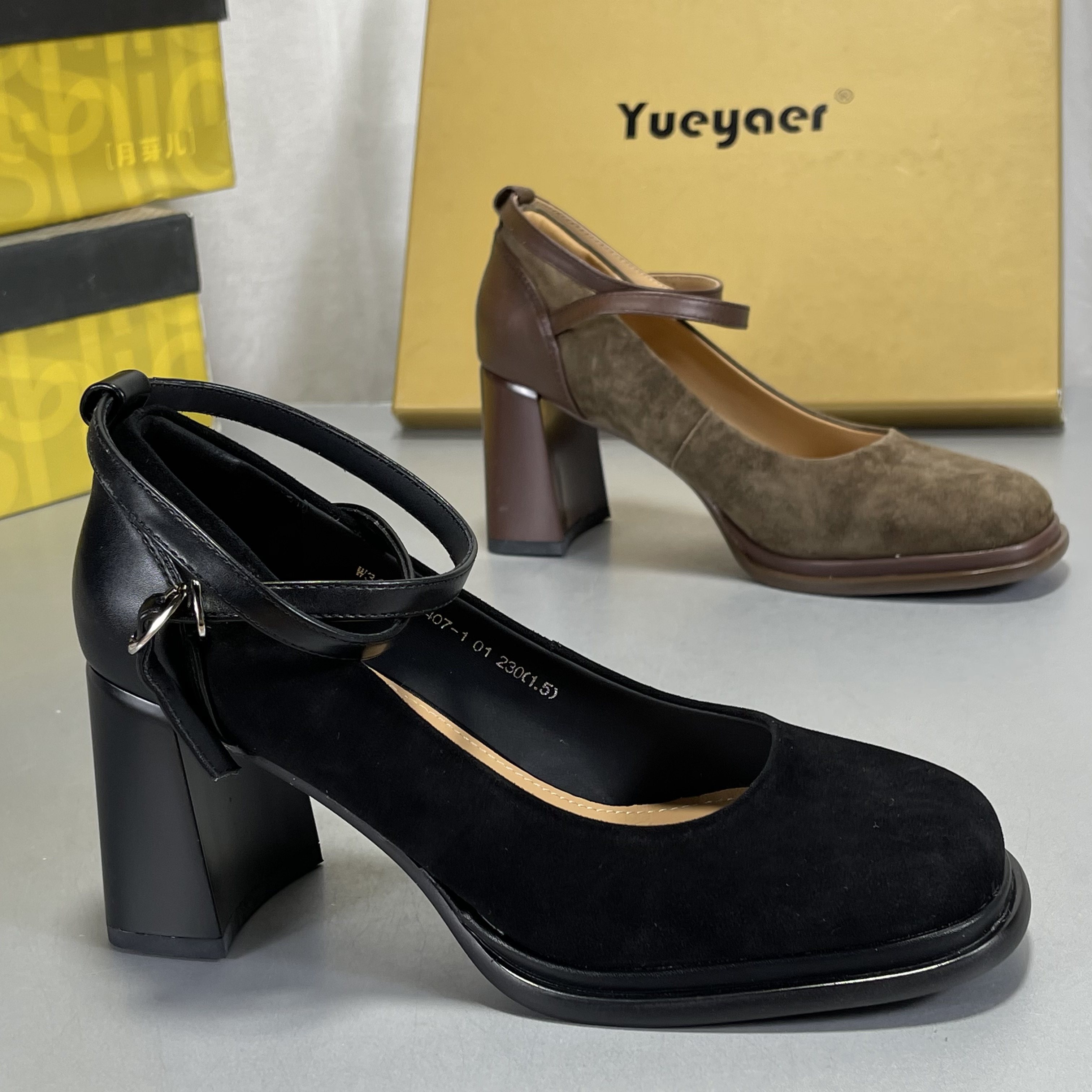 羊反绒皮~月芽儿法式复古高跟玛丽珍鞋女一字扣方头粗跟显瘦单鞋,淘宝优惠券,粉丝福利购,淘宝优惠卷