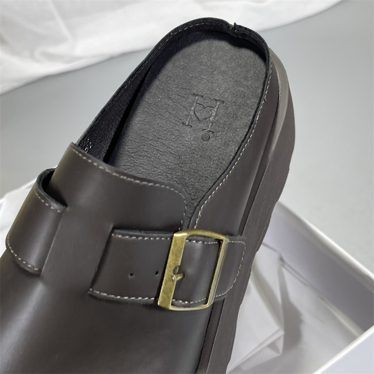 牛皮版！厚底包头半拖鞋女2025新款厚底增高乐福鞋真皮懒人勃肯鞋,淘宝优惠券,粉丝福利购,淘宝优惠卷