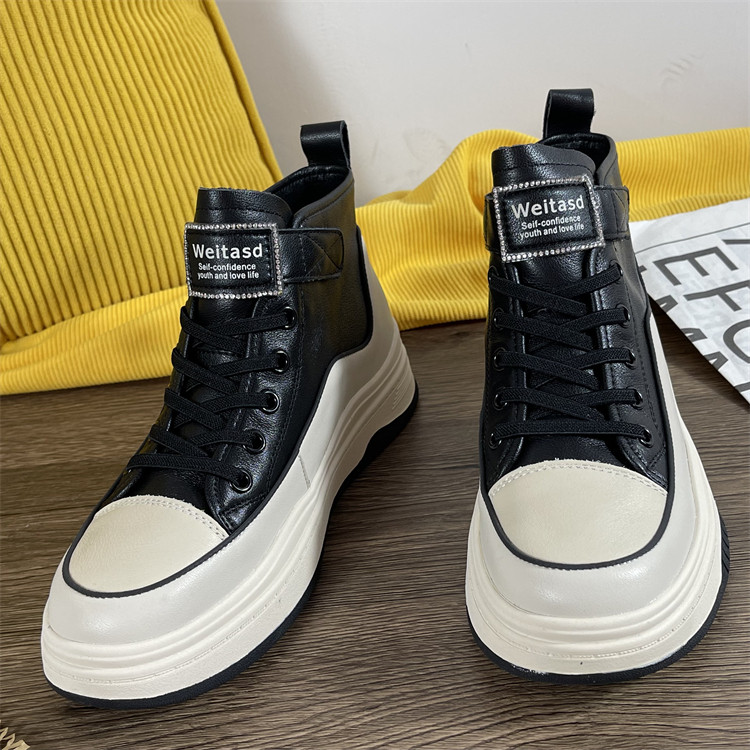 品牌头层牛皮高帮鞋女2024新款春秋季真皮厚底休闲板鞋厚底小白鞋,淘宝优惠券,粉丝福利购,淘宝优惠卷