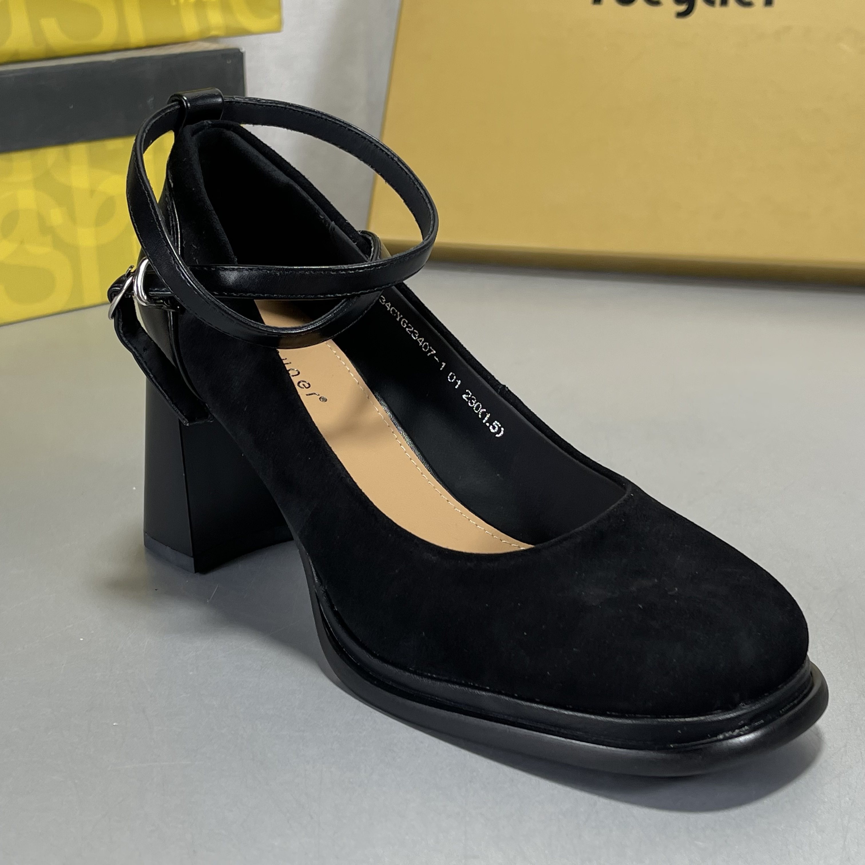 羊反绒皮~月芽儿法式复古高跟玛丽珍鞋女一字扣方头粗跟显瘦单鞋,淘宝优惠券,粉丝福利购,淘宝优惠卷