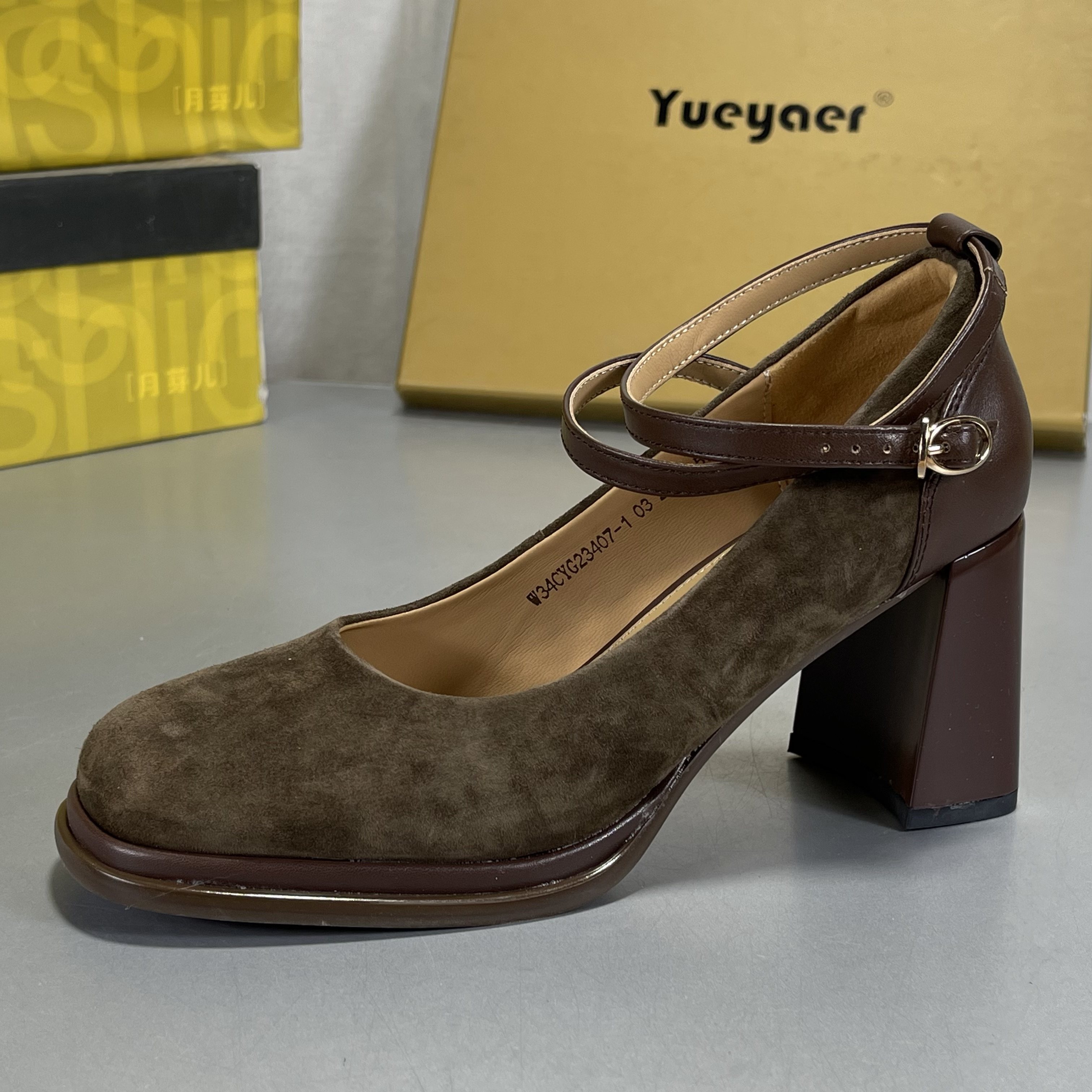 羊反绒皮~月芽儿法式复古高跟玛丽珍鞋女一字扣方头粗跟显瘦单鞋,淘宝优惠券,粉丝福利购,淘宝优惠卷