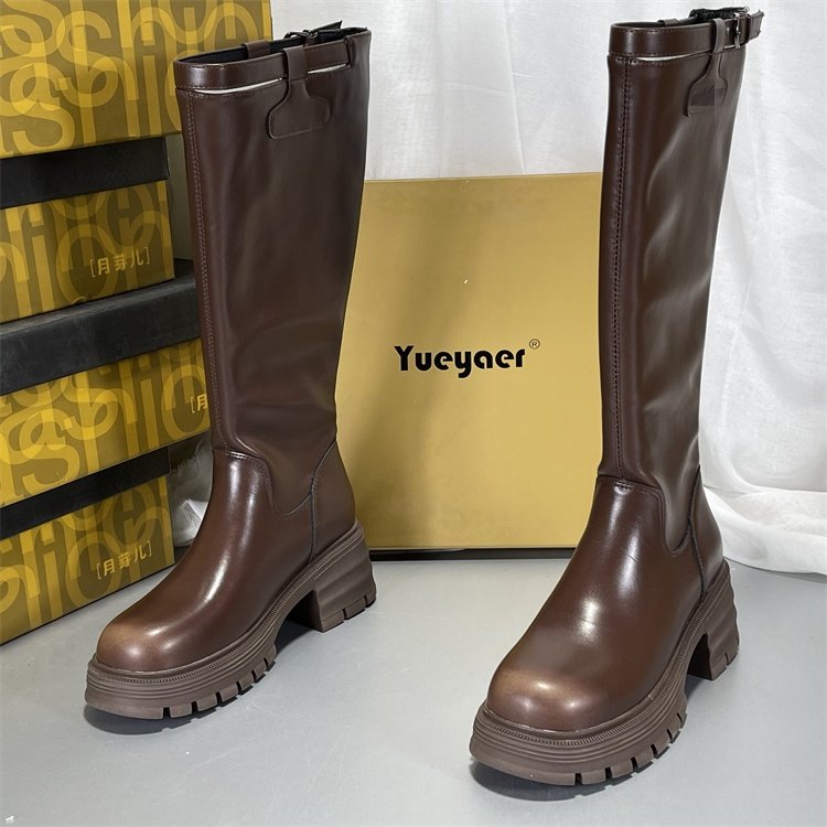 月芽儿加绒骑士靴女厚底圆头粗跟不过膝真皮高筒靴冬季保暖瘦瘦靴,淘宝优惠券,粉丝福利购,淘宝优惠卷