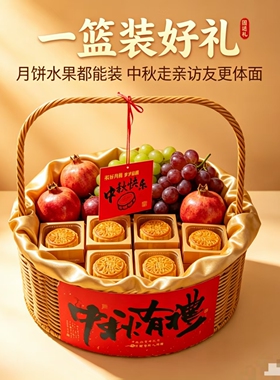 中秋中国风藤编手提花篮
