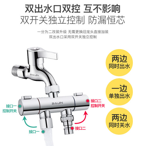 百晋洗衣机水龙头分流器一分二双头出水两用一进二出三通转换接头 - 图1