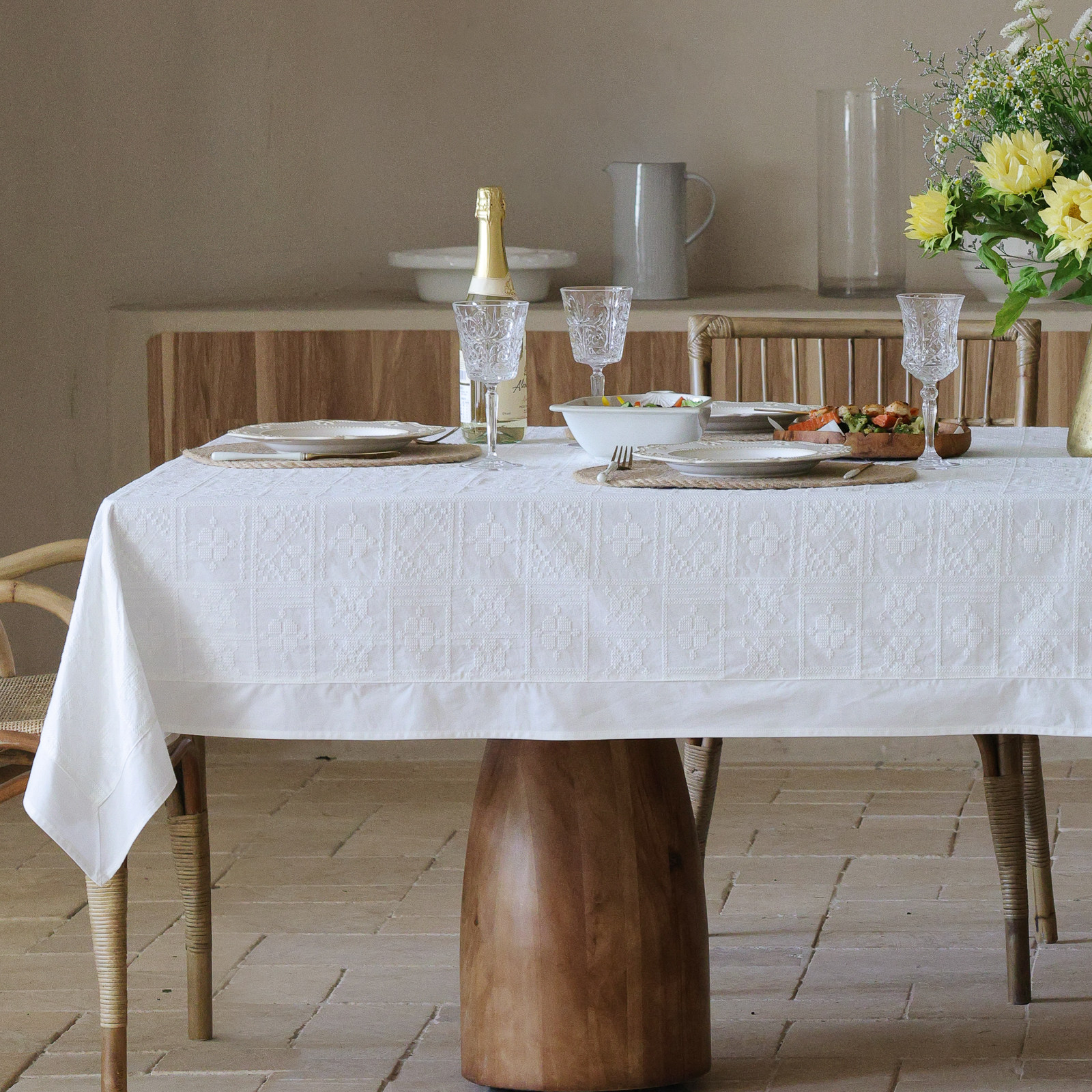 白色棉麻桌布防水抗菌MISS PEONY法式轻奢复古新年圆桌茶几布定制,淘宝优惠券,粉丝福利购,淘宝优惠卷