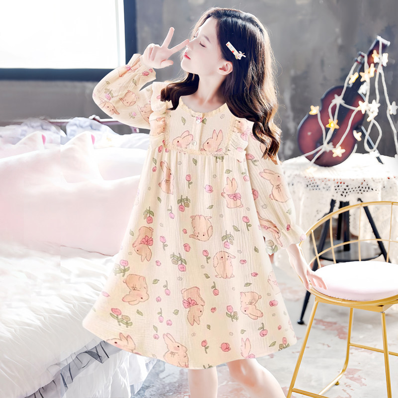 女童长袖中大童棉纱款超萌可爱卡通兔子家居服睡衣睡裙女孩春秋季,淘宝优惠券,粉丝福利购,淘宝优惠卷