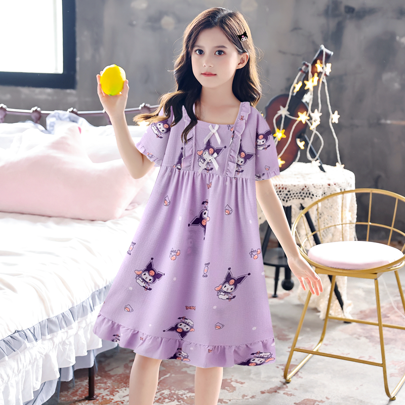 2025新款女童睡裙夏季薄款纯棉薄款卡通库洛米公主风家居服可外穿,淘宝优惠券,粉丝福利购,淘宝优惠卷