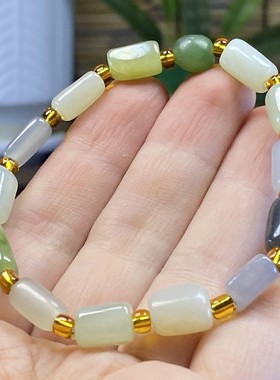天然玉石保真新疆和田玉多宝随形小长柱形靓丽手串手链送女友朋友