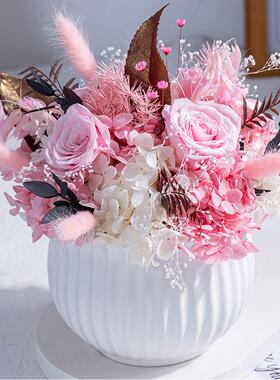 厂家直发玫瑰花苹果叶陶瓷花束摆件家居装饰情人节永生花仿真花