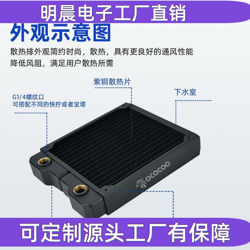 140 copper row 29MM thick water cooling radiator computer water cooling host suitable for 14CM fan chassis