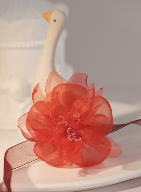 悦己原创小众欧根网纱红色项链女