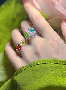 甜美可爱彩色花朵戒指
