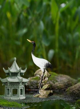 新中式青砂石古亭楼阁摆件盆景植物鱼缸造景装饰假山流水小摆设