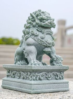中式仿古衙门大门石狮子一对青砂石摆件庭院门厅客厅阳台装饰摆件