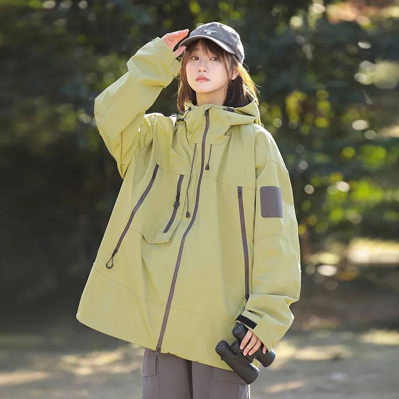 冲锋衣夹克男春秋季2024新款潮牌宽松美式高街工装连帽外套休闲服