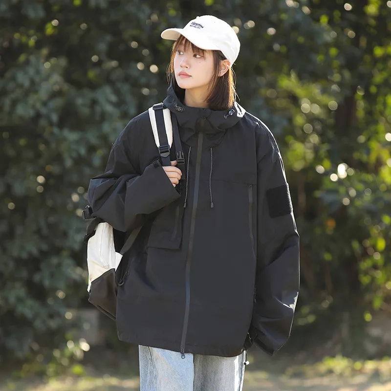 冲锋衣夹克男春秋季2024新款潮牌宽松美式高街工装连帽外套休闲服