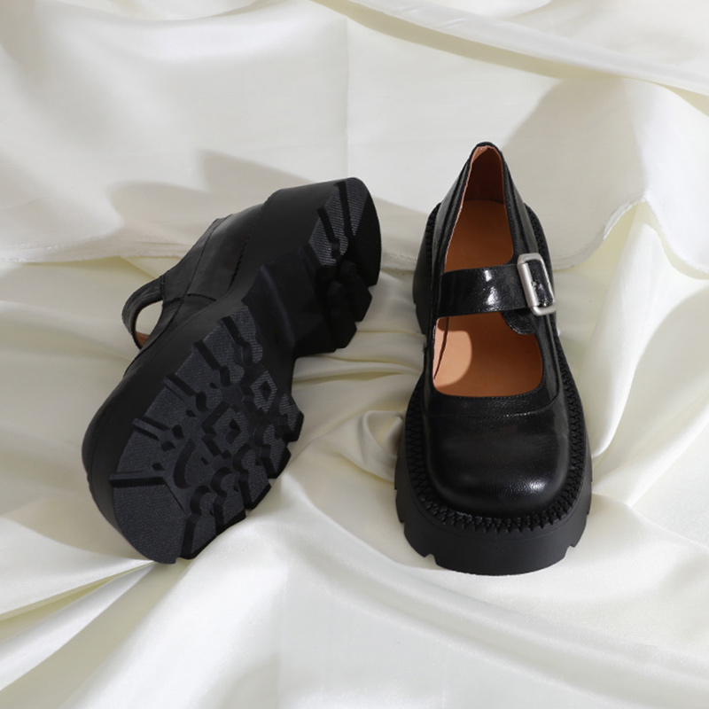 莲花府邸2025春季简约复古圆头浅口玛丽珍鞋百搭学院风厚底松糕鞋 - 图2