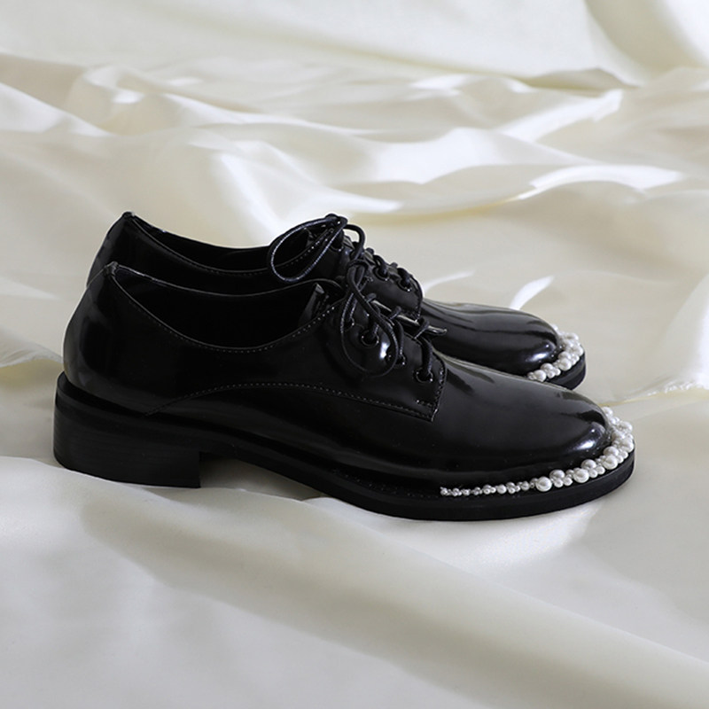 莲花府邸新款圆头系带小皮鞋日系学院风百搭深口真皮低跟女鞋串珠,淘宝优惠券,粉丝福利购,淘宝优惠卷