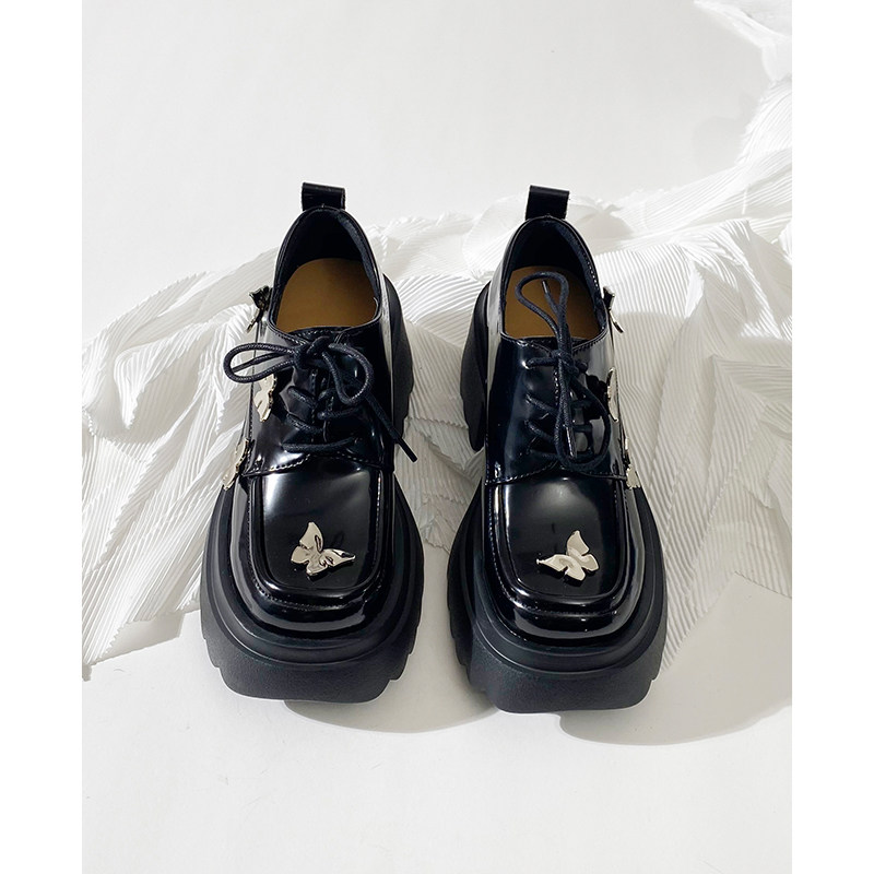 莲花府邸2025春季单鞋高跟防水台金属小蝴蝶深口系带小皮鞋日系风,淘宝优惠券,粉丝福利购,淘宝优惠卷