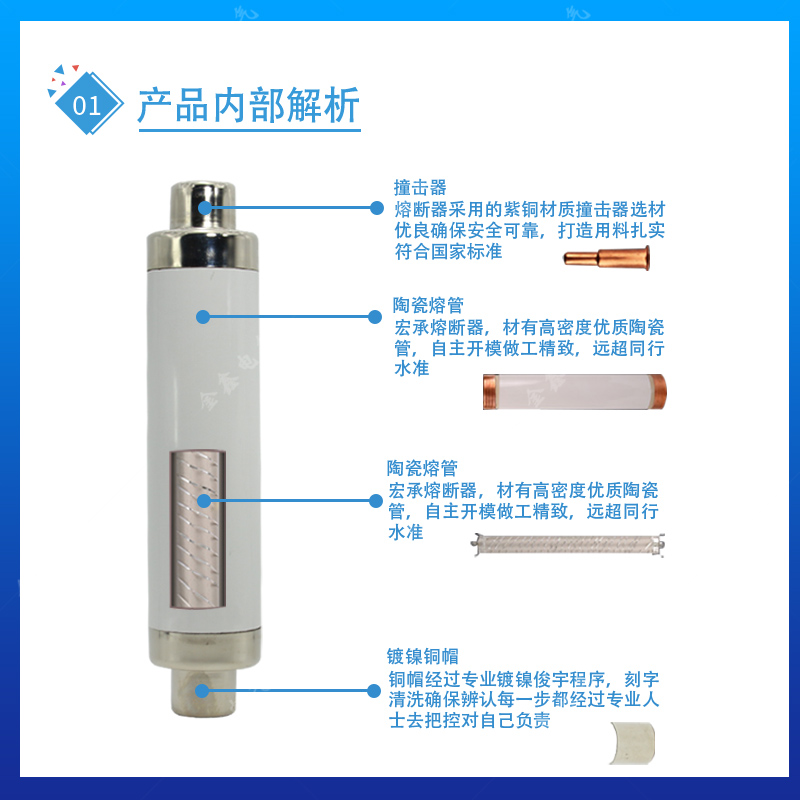 XRNT-10KV/50A-125A高压熔断器高压限流保险高分段能力熔器76x360