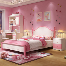 Детская кровать 儿童床女孩单人床1.2米公主床小孩床实木床1.5儿童房家具组合套装 Captain mark