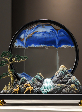 招财新中式流水生财流沙画摆件