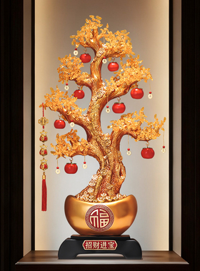 客厅电视柜旁边大落地发财树摆件