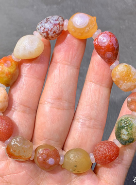 天然戈壁石精品奇石阿拉善石 多彩玛瑙原石 花眼 手串手链 民族风