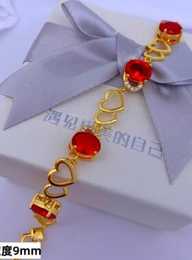 女沙金爱心宝石镀金手链不掉色