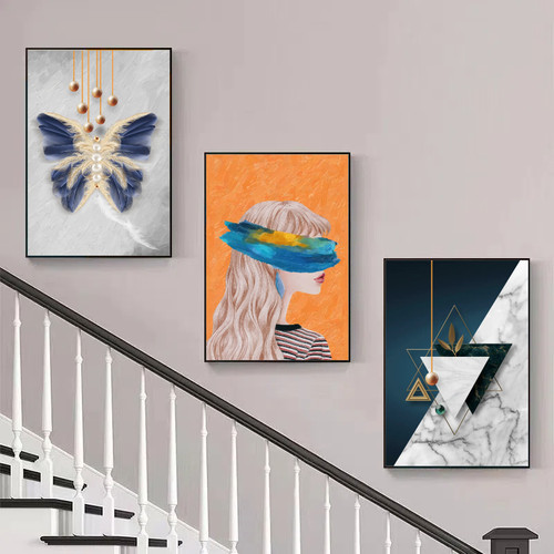 新款北欧风客厅装饰画现代楼道三联挂画客厅玄关走廊过道背景墙画 - 图3