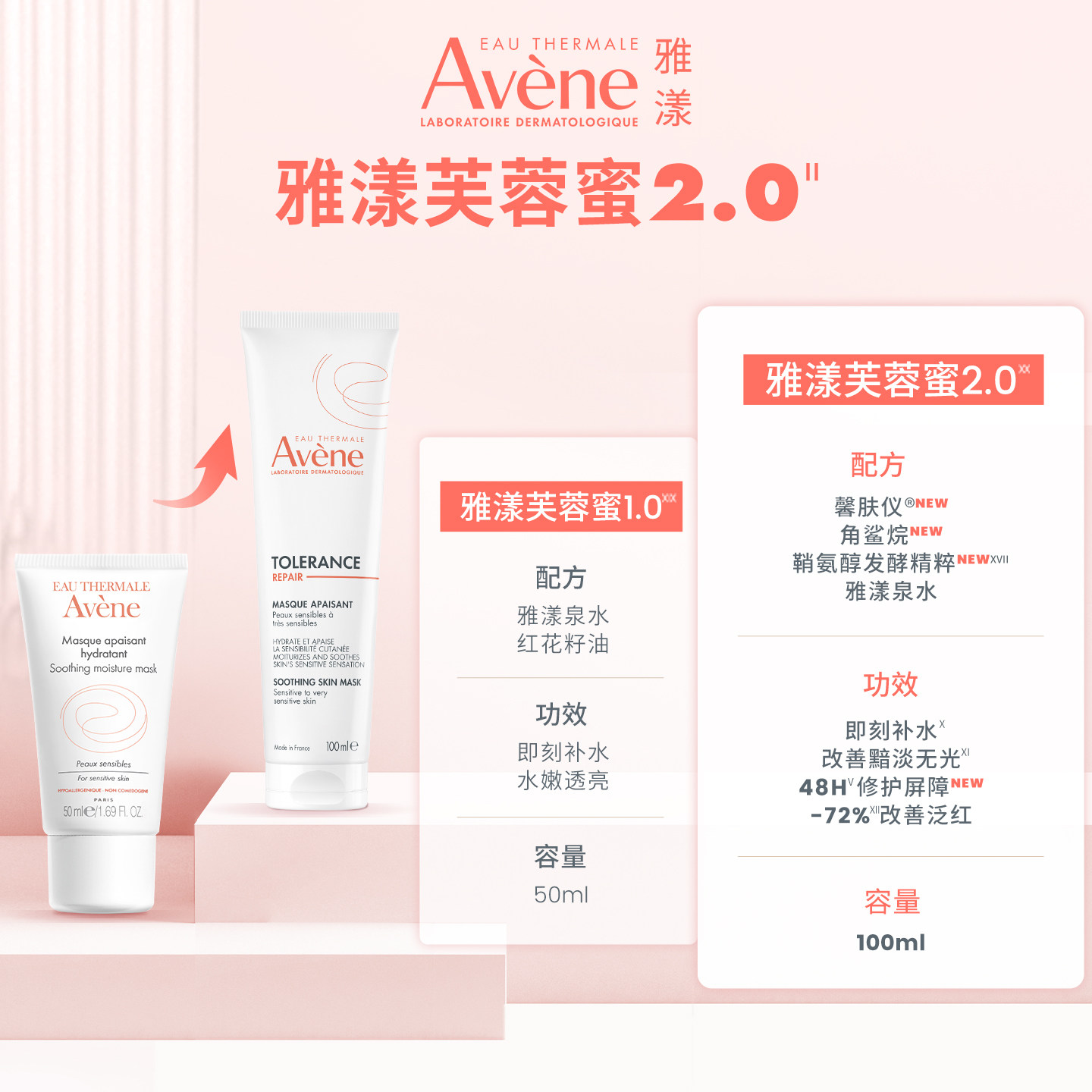 【樊振东同款】雅漾专研舒缓修护面膜升级版修护蜜芙蓉蜜保湿涂抹