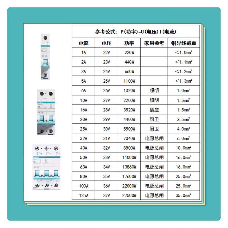 西门子空气开关2P63A空开3p断路器家用总开4P100安不带漏电保护1p