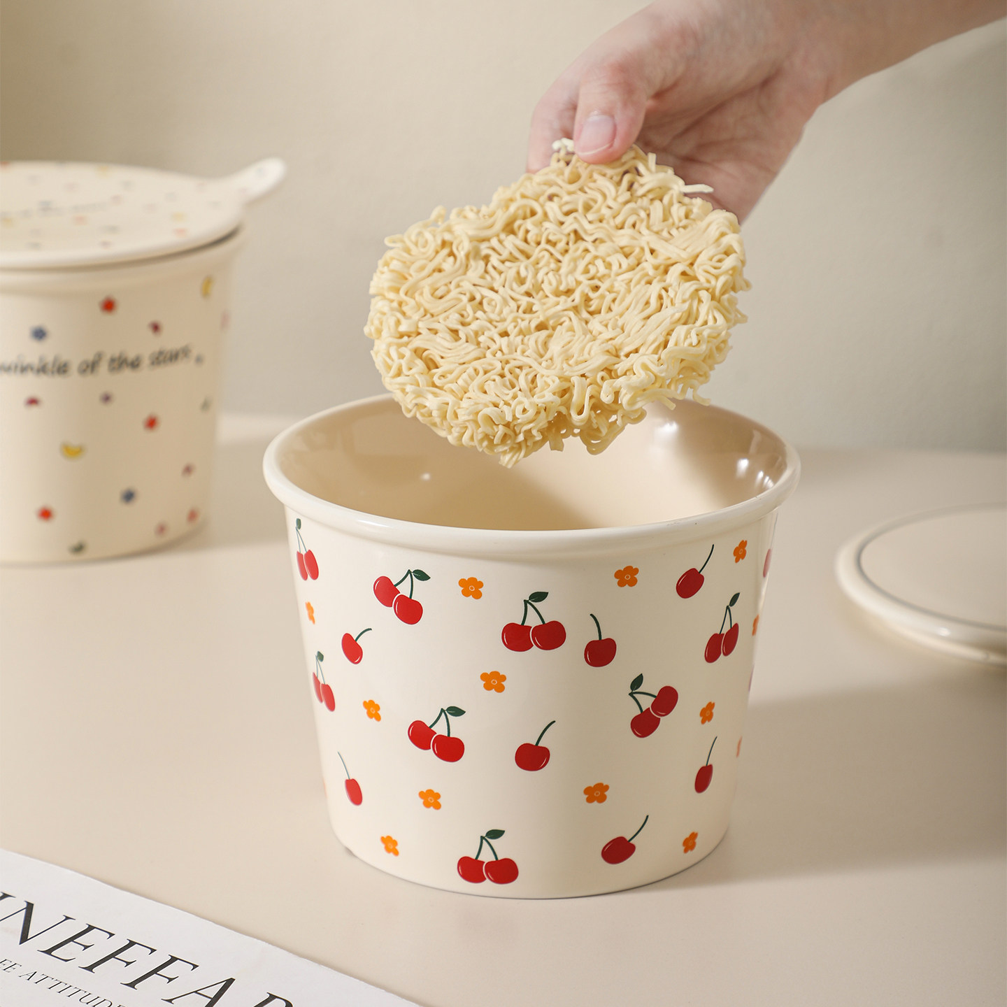 露思同款星星陶瓷泡面碗带盖学生一人食家用高颜值餐具大容量面杯,淘宝优惠券,粉丝福利购,淘宝优惠卷