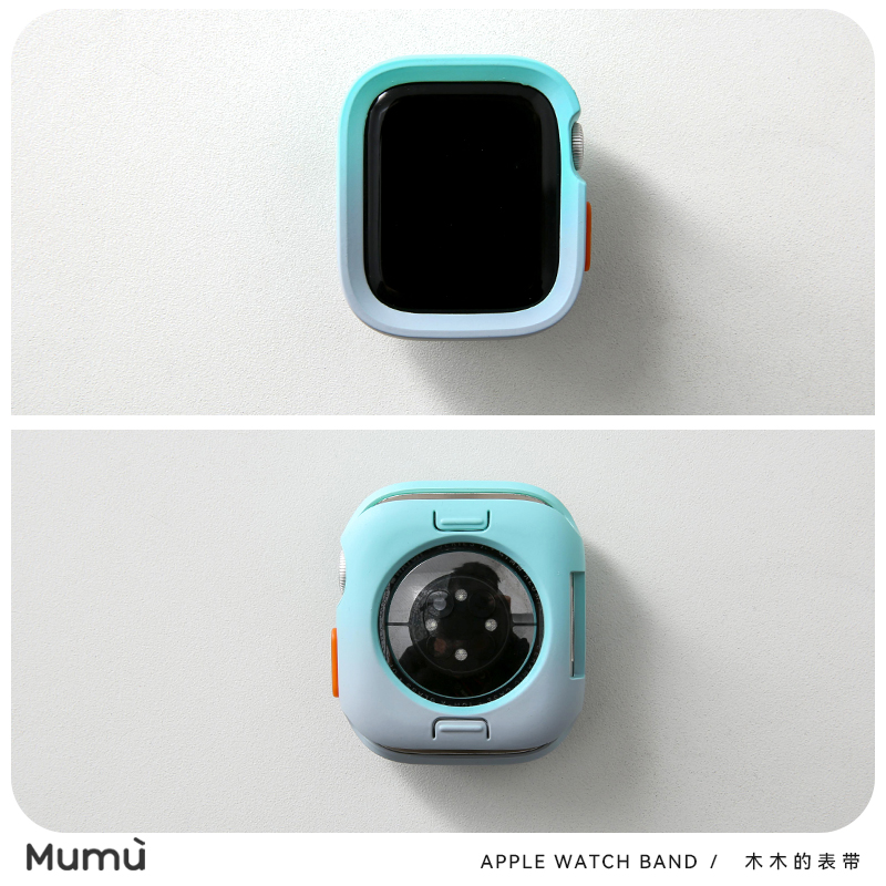 木木适用于苹果手表S9渐变直边全包保护壳软Apple watchS7/S8/SE2 - 图2