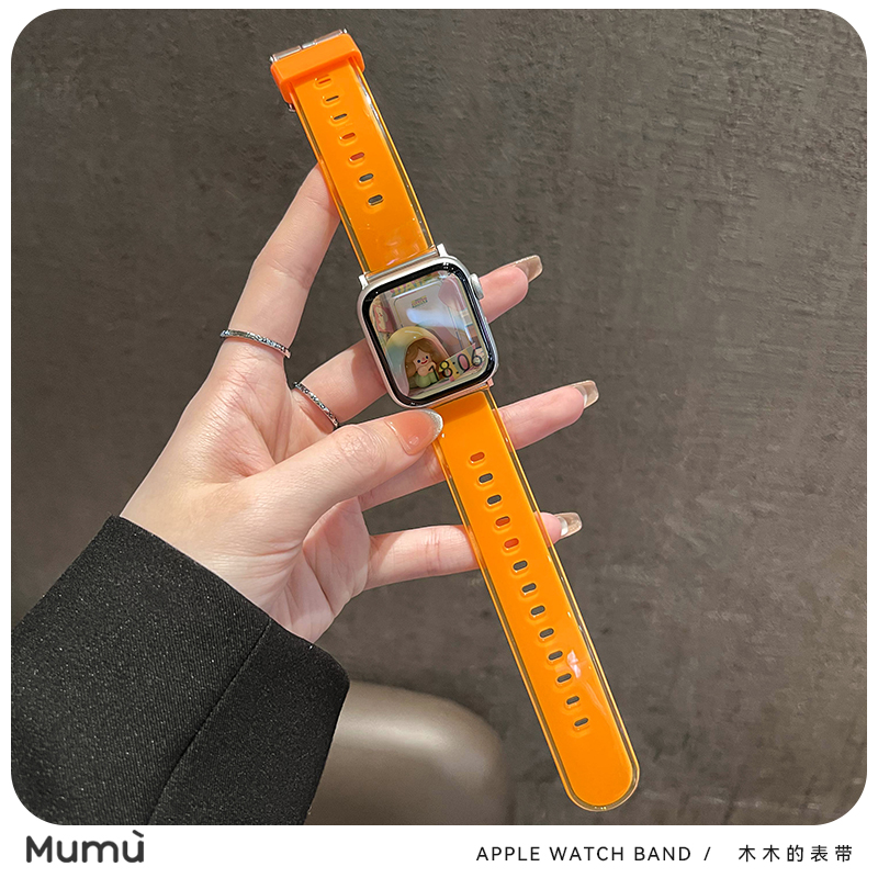 木木适用于苹果applewatch手表带S9夏日果冻色硅胶iwatch78代se2 - 图1