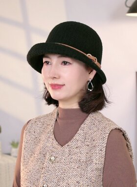 新款秋冬季高级感法式卷边女士礼帽赫本风时尚洋气优雅百搭渔夫帽