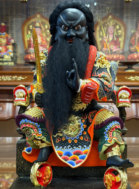 香樟木神像客厅摆件法主公张真人